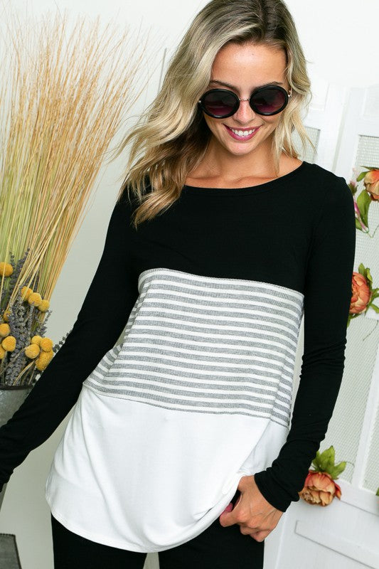 e Luna PLUS Solid Striped Colorblock Top