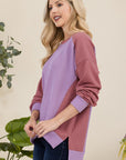 Celeste Full Size High-Low Contrast Round Neck Sweatshirt