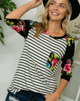 e Luna PLUS Striped Floral Print Top