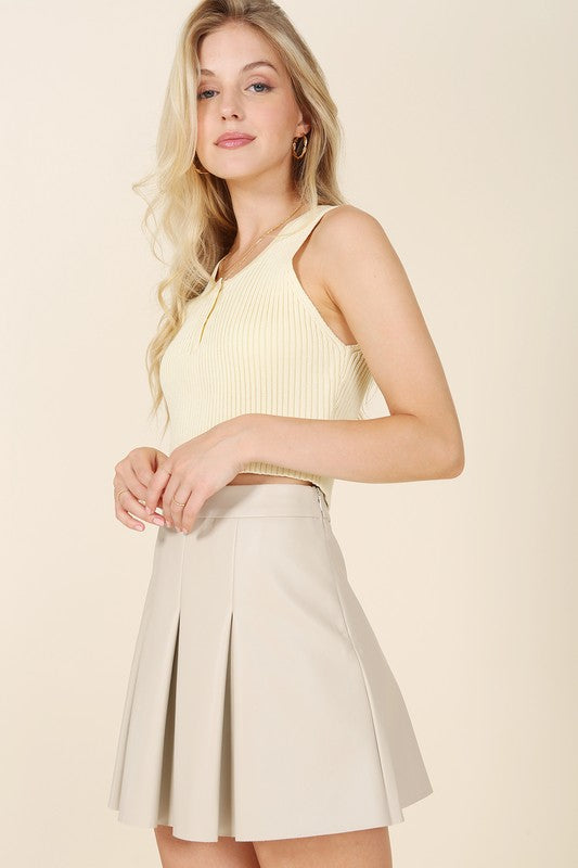 Vegan Leather Pleated Mini Skirt - Online Only
