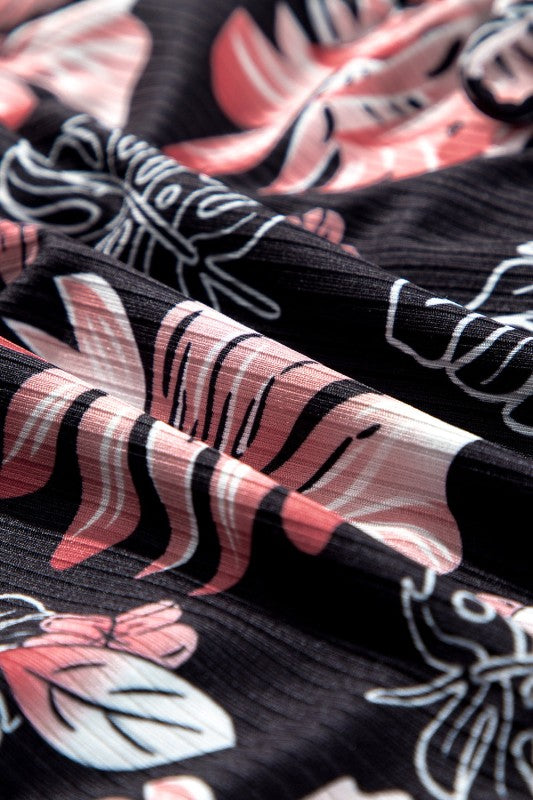 Tropical Colorblock Ribbed High Waist Bikini Swims