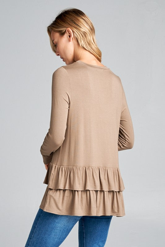 e Luna Ruffle Bottom Long Sleeve Tunic