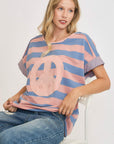 Umgee Peace Sign Patch Striped French Terry T-Shirt