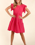 Haptics Full Size Smocking Ruffle Short Sleeve Dress with Pockets