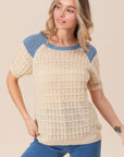 BiBi Textured Contrast Short Sleeve Sweater