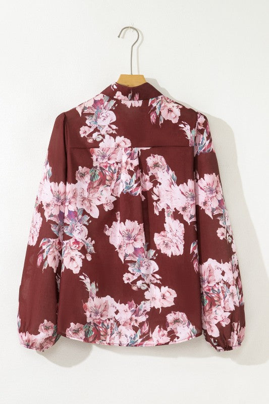 Floral Puff Sleeve Collared Shirt