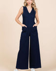 Mittoshop Sleeveless Wide Leg Denim Jumpsuit