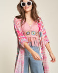 Davi & Dani Mesh Print Mix Matched Button Front Cover Up