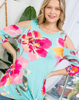 e Luna PLUS Floral Print Cold Shoulder Top