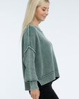 ZENANA Washed Side Slit Oversized Cropped Sweater