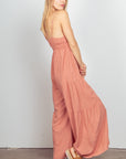 VERY J Sleeveless Ruched Wide Leg Jumpsuit