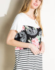 e Luna Solid Striped Floral Print Mixed Top