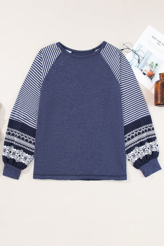 Stripe Patchwork Raglan Long Sleeve Top