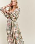 ADORA Printed V-Neck Batwing Sleeve Dress