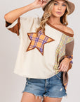 SAGE + FIG Round Neck Plaid Star Patch T-Shirt