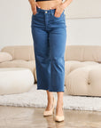 RFM Crop Chloe Full Size Tummy Control High Waist Raw Hem Jeans