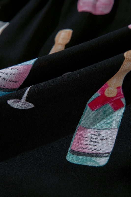 Christmas Wine Glass Bow Knot Pajama Set