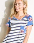 e Luna Striped Floral Mix Pocket Top