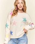 ADORA Stars Pattern Round Neck Drop Shoulder Sweater