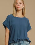 Umgee Drawstring Hem Round Neck Short Sleeve T-Shirt