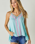 Davi & Dani Printed Sleeveless Ruffle Tank Top