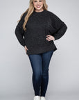 Zenana Plus Brushed Melange Drop Shoulder Sweater