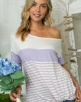 e Luna Solid Stripe Mix One Shoulder Top