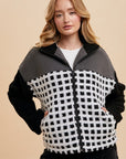 Annie Wear Plaid Zip Up Drop Shoulder Sherpa Jacket