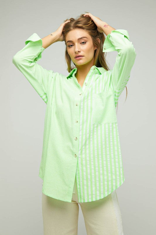 Davi &amp; Dani Stripe Button Down Long Sleeve Shirt - Online Only