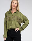 Fringe Trim Satin Shirt