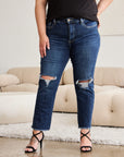 RFM Crop Dylan Full Size Tummy Control Distressed High Waist Raw Hem Jeans