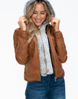 YMI Faux Layered Double-Zipper Jacket with Fuzzy Hood