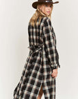 Plus Jade by Jane Plaid Print Collar Long Shirt Dress