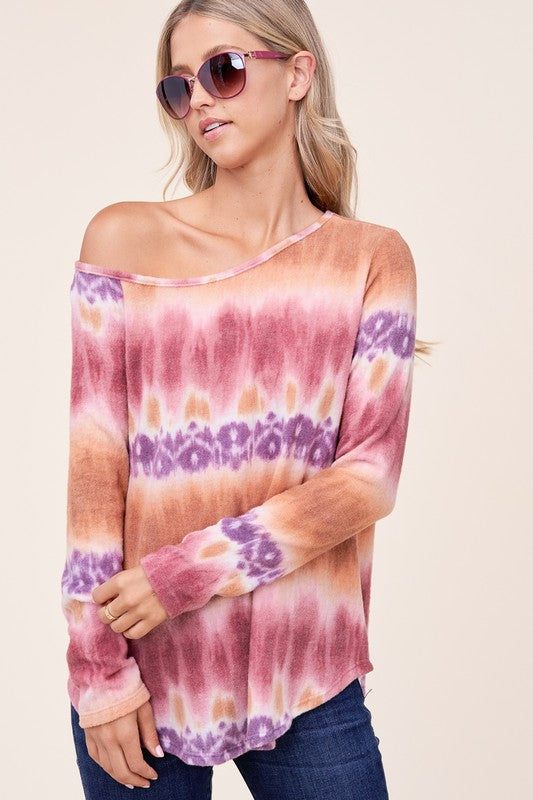 e Luna PLUS Cozy Tie Dye One Shoulder Top