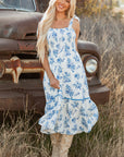 Floral Shirred Bodice Knot Shoulder Maxi Dress