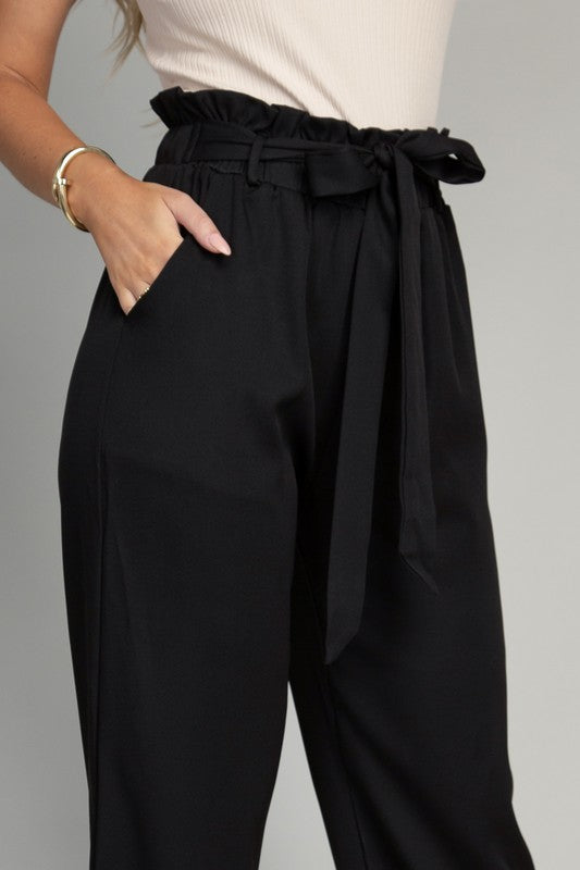 Tie Belt Straight Leg Pants - Online Only