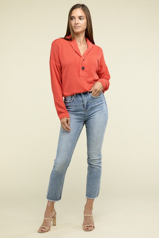 ZENANA Textured Line Elastic Waist Pullover Top