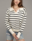 Stripe Collared Knit Top