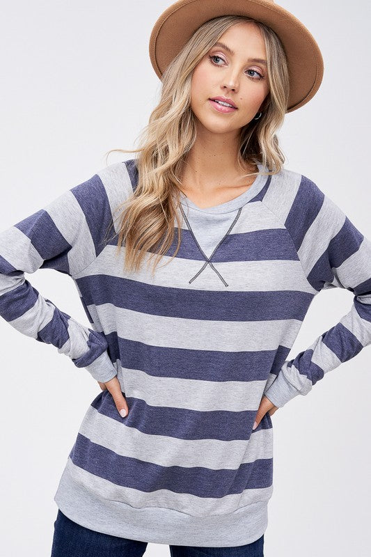 Plus Big Stripe Sweatshirt Top - Online Only