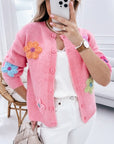 Knitted Floral Pattern Button Up Cardigan