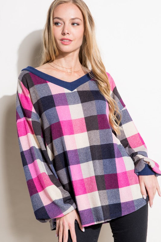 e Luna PLUS Multi Plaid Boxy Top