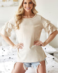 BiBi Waffle Knit Layer Ruffled Sleeve Top