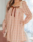 Floral Lace Square Neck Velvet Bow Tie Mini Dress