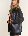 J.NNA Faux Leather Sherpa Contrast Snap Down Jacket