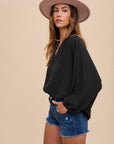 Annie Wear Notched Batwing Sleeve Blouse