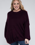 Zenana Plus Oversized Round Neck Raw Seam Melange Sweater