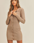 Mable Button Up Ribbed Mini Shirt Dress