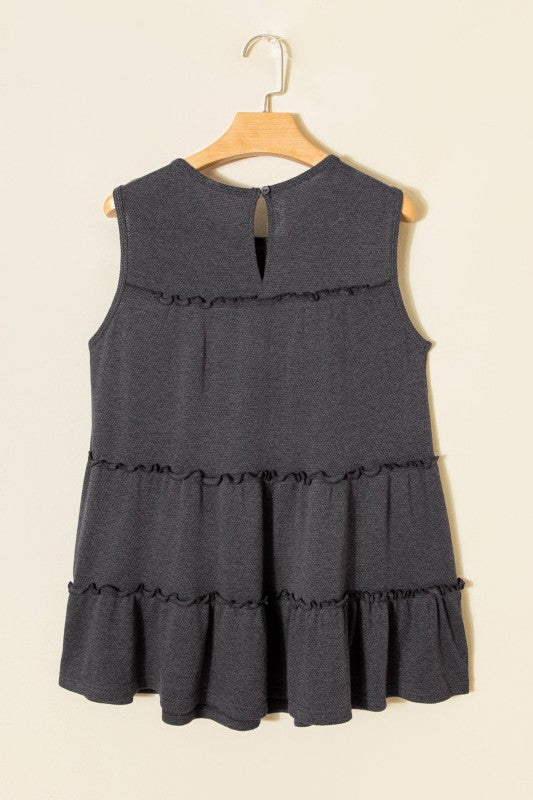 Solid Frilled Ruffle Tiered Tank Top