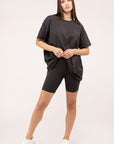 Zenana Cotton Round Neck Top & Biker Shorts Set