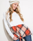 e Luna Plaid Mixed Button Front Top